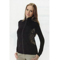 Ladies Monterey Club Cotton/Polyester Zip Front Leopard Panel Cardigan Sweater